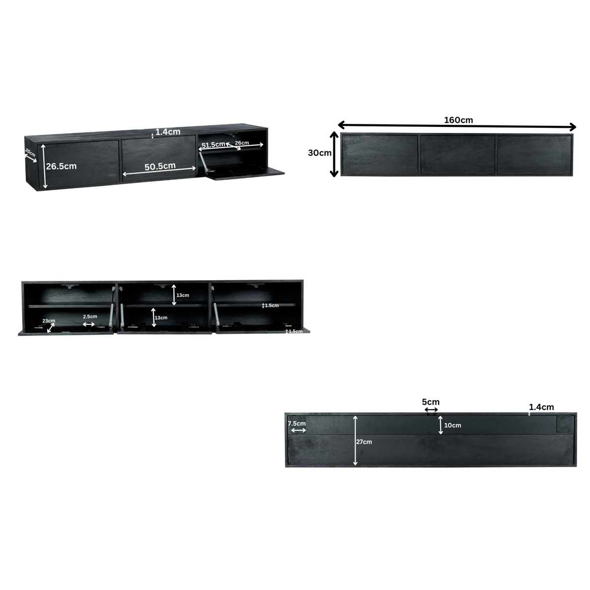 TV-Meubel Vision | Zwevend | Zwart Mangohout