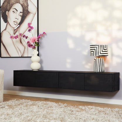 TV-Meubel Vision | Zwevend | Zwart Mangohout — Vooraanzicht - sfeer