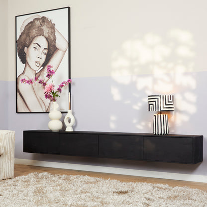 TV-Meubel Vision | Zwevend | Zwart Mangohout — Vooraanzicht - sfeer