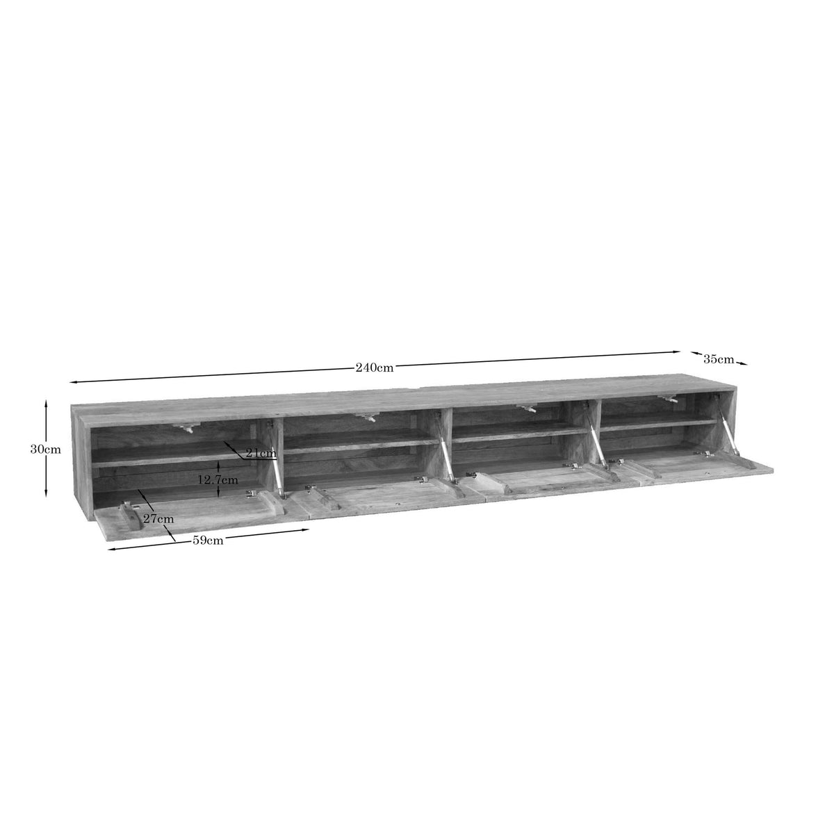 TV-Meubel Vision | Zwevend | Naturel Mangohout — Maatvoering