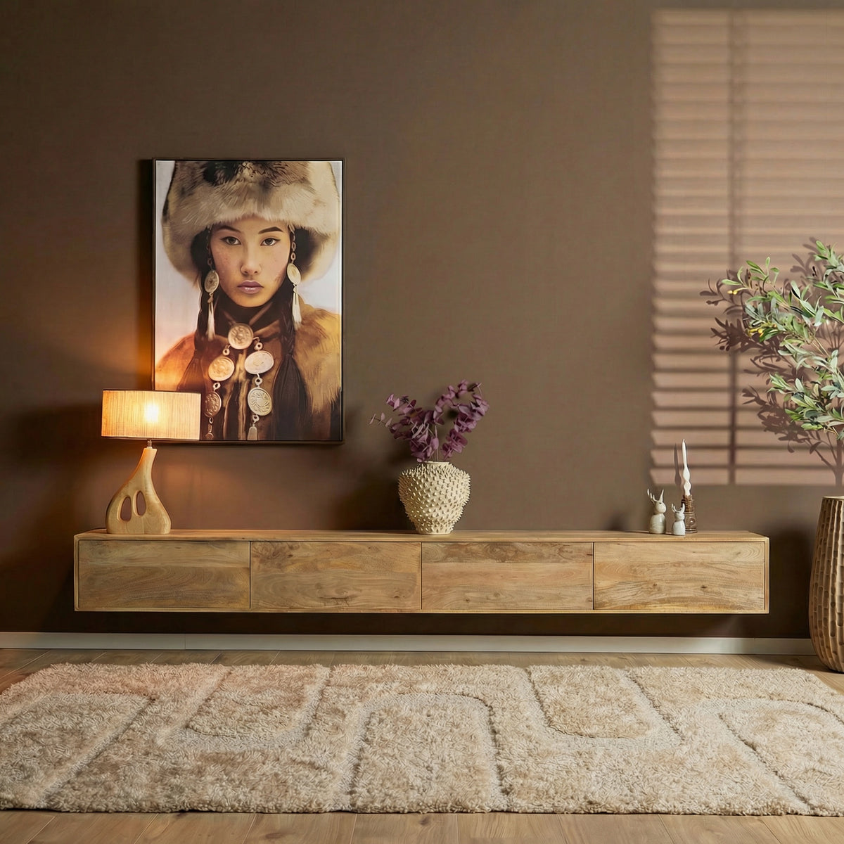 TV-Meubel Vision | Zwevend | Naturel Mangohout — Vooraanzicht - sfeer