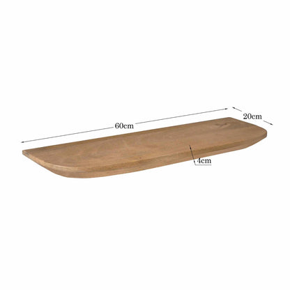 Wandplank Gusta naturel mangohout, maatvoering met afmetingen