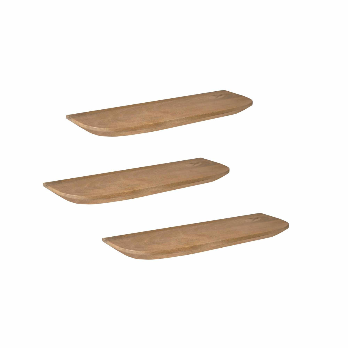 Wandplank Gusta naturel mangohout, vooraanzicht op witte achtergrond