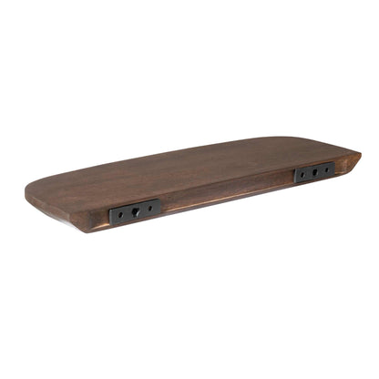 Wandplank Gusta bruin mangohout, achteraanzicht op witte achtergrond