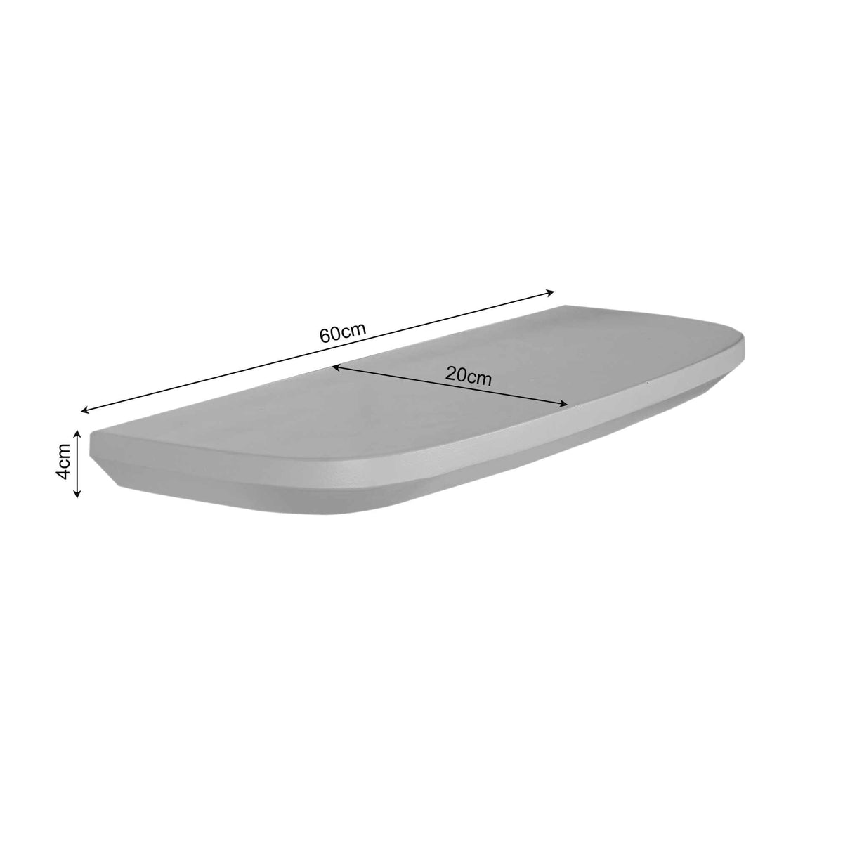 Wandplank Gusta bruin mangohout, maatvoering met afmetingen
