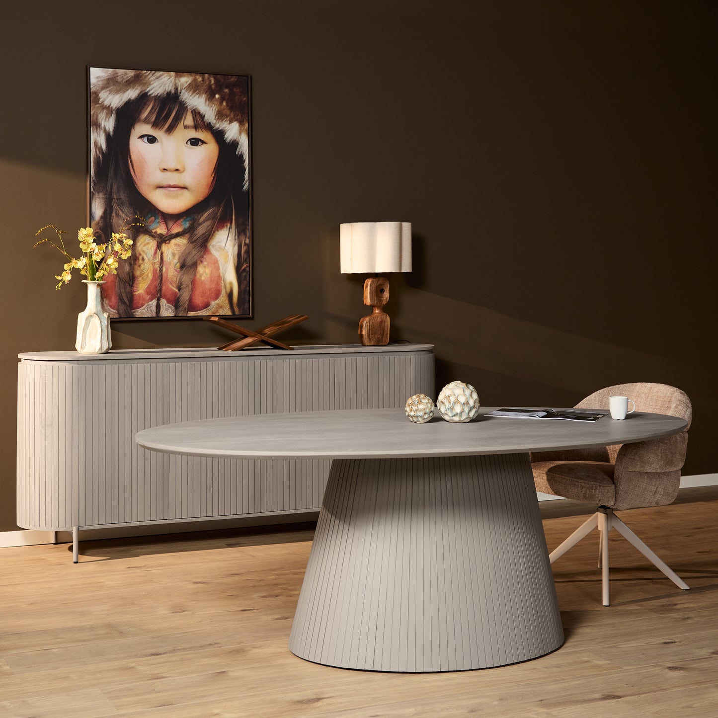 Eettafel Solana | mangohout | Taupe