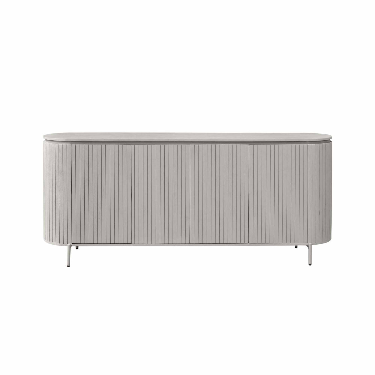 Dressoir Solana mangohout taupe, vooraanzicht op witte achtergrond