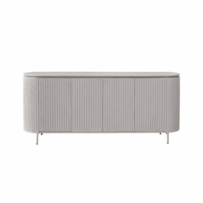 Dressoir Solana mangohout taupe, vooraanzicht op witte achtergrond