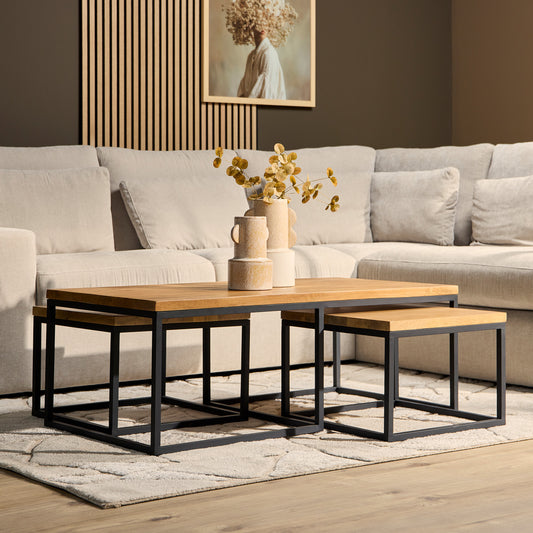 Salontafel Denver | Set van 3 | Rechthoek | Naturel Mangohout