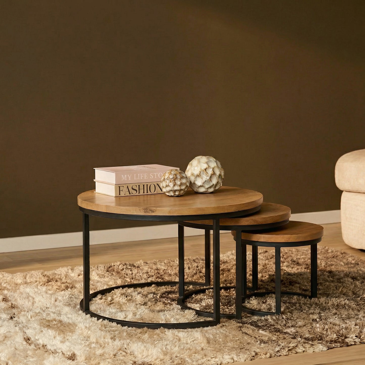 Salontafel Britt | Set van 3 | Naturel Mangohout