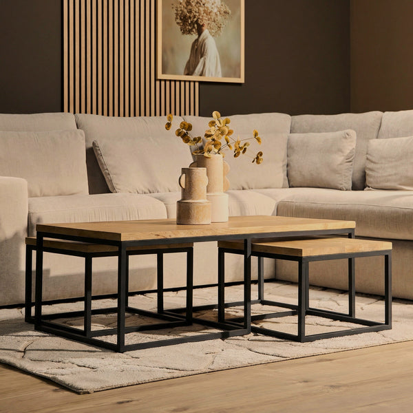 Salontafelset Dakota | Set van 3 | Rechthoek | Naturel Mangohout