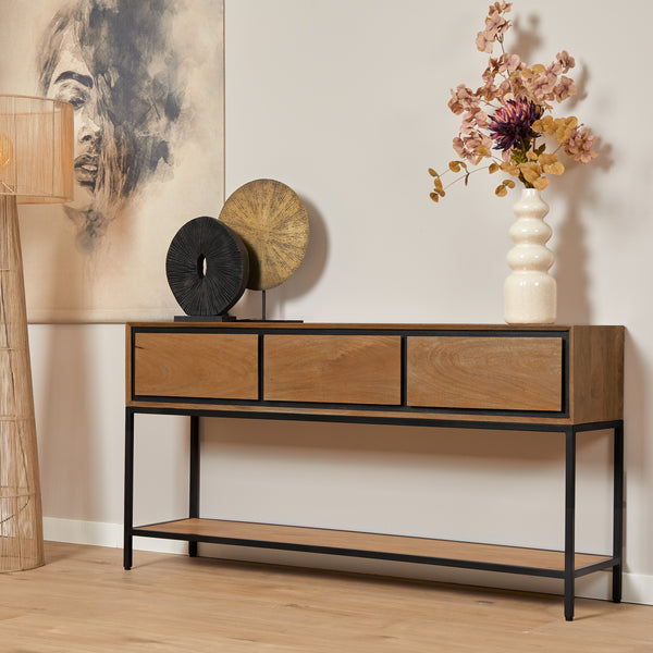 Industrieel side table teak met metaal | de Loods Meubelen