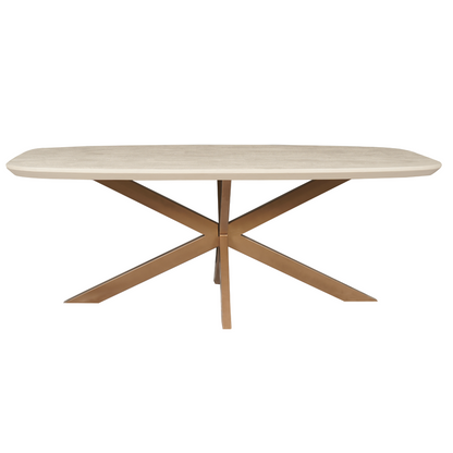 Eettafel Madison Sand | Deens Ovaal | Onderstel Koper — Zijaanzicht - witfoto