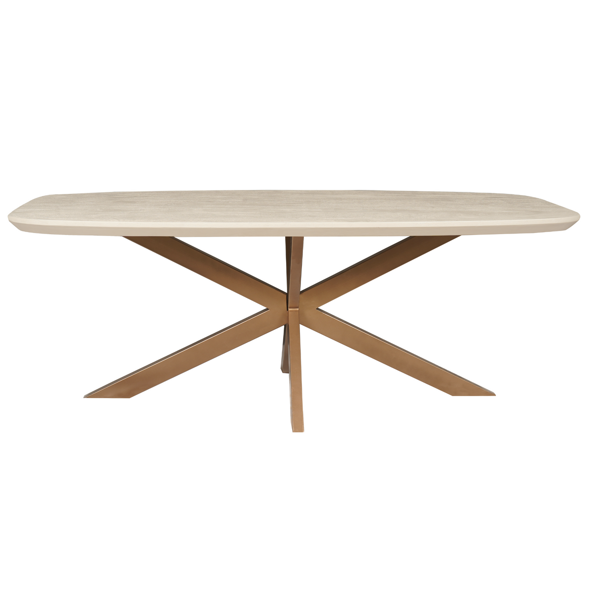 Eettafel Madison Sand | Deens Ovaal | Onderstel Koper — Zijaanzicht - witfoto