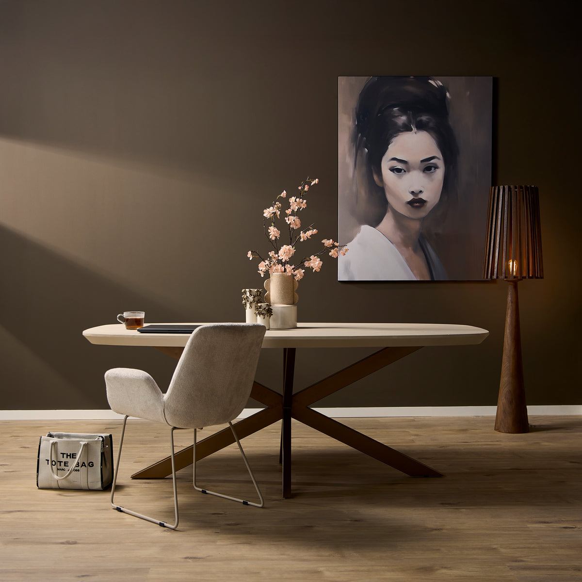 Eettafel Madison Sand | Deens Ovaal | Onderstel Koper — Algemene Sfeerfoto