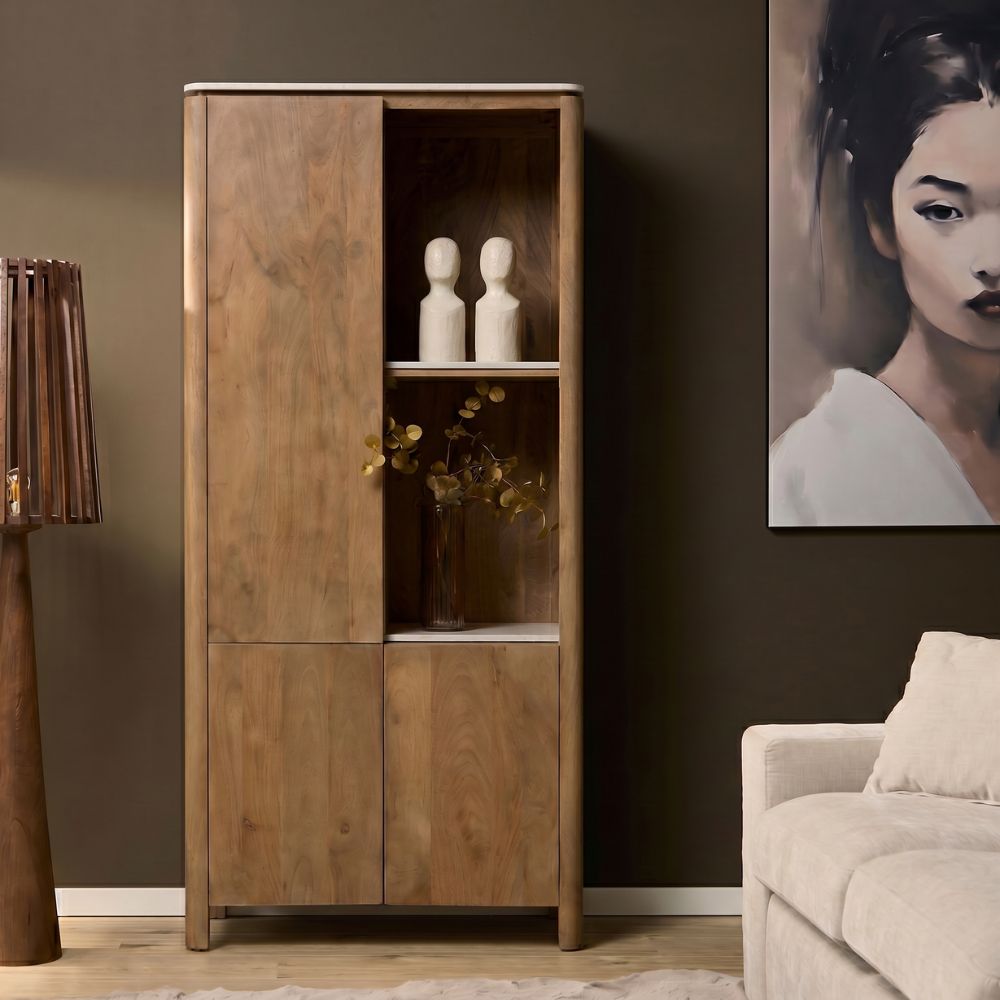 Vakkenkast Dallas Naturel Mangohout 90 cm — Vooraanzicht - sfeer