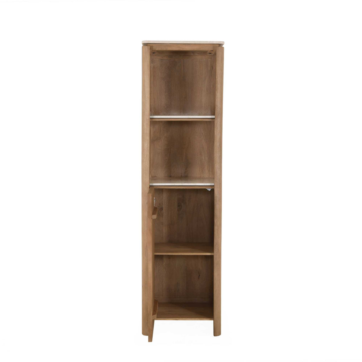Boekenkast Dallas naturel mangohout, detail van de functie
