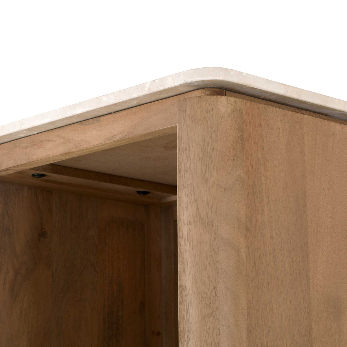 Boekenkast Dallas naturel mangohout, detail van het materiaal