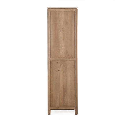 Opbergkast Dallas naturel mangohout 55 cm, achteraanzicht op witte achtergrond