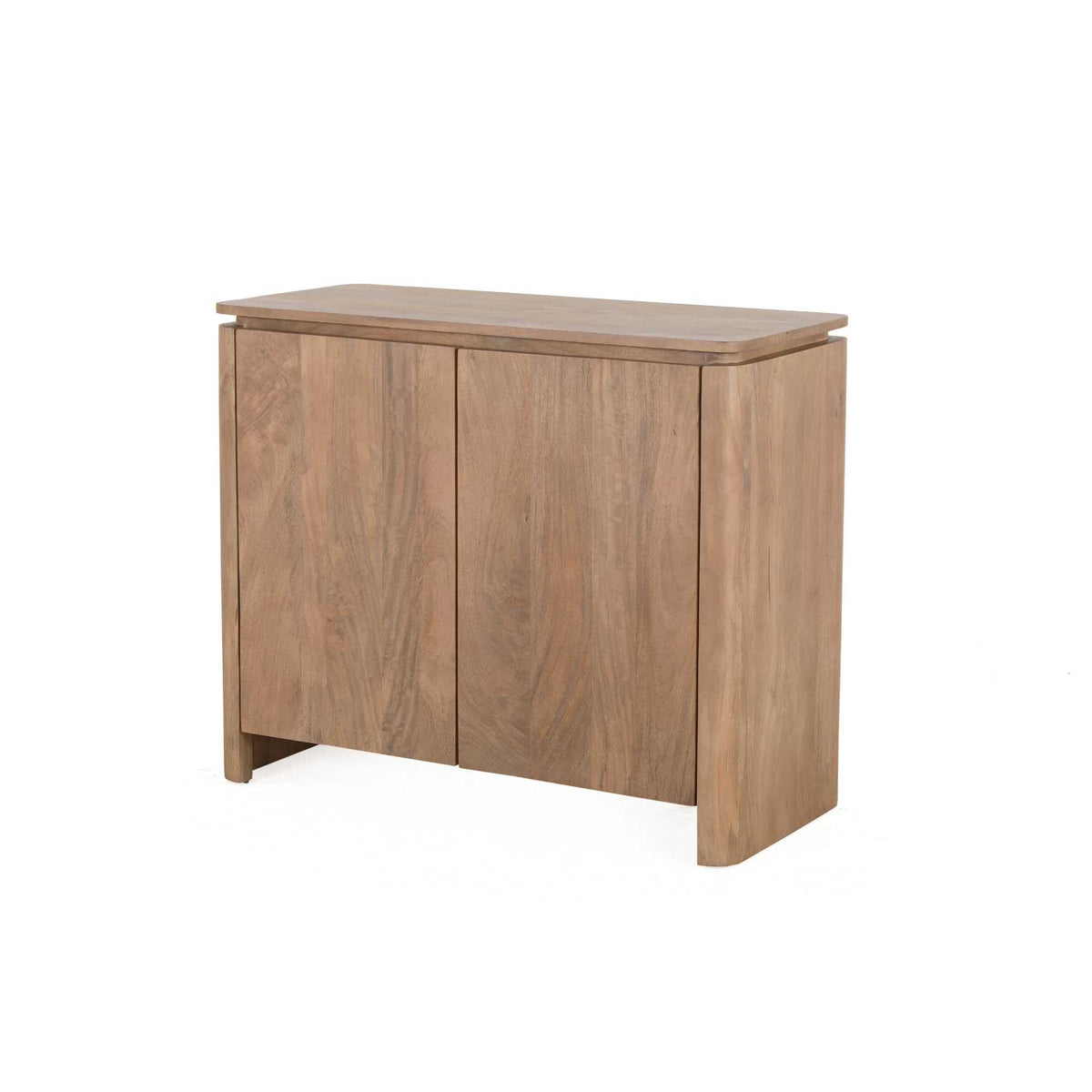 Dressoir Dallas naturel mangohout 100 cm, schuin vooraanzicht op witte achtergrond