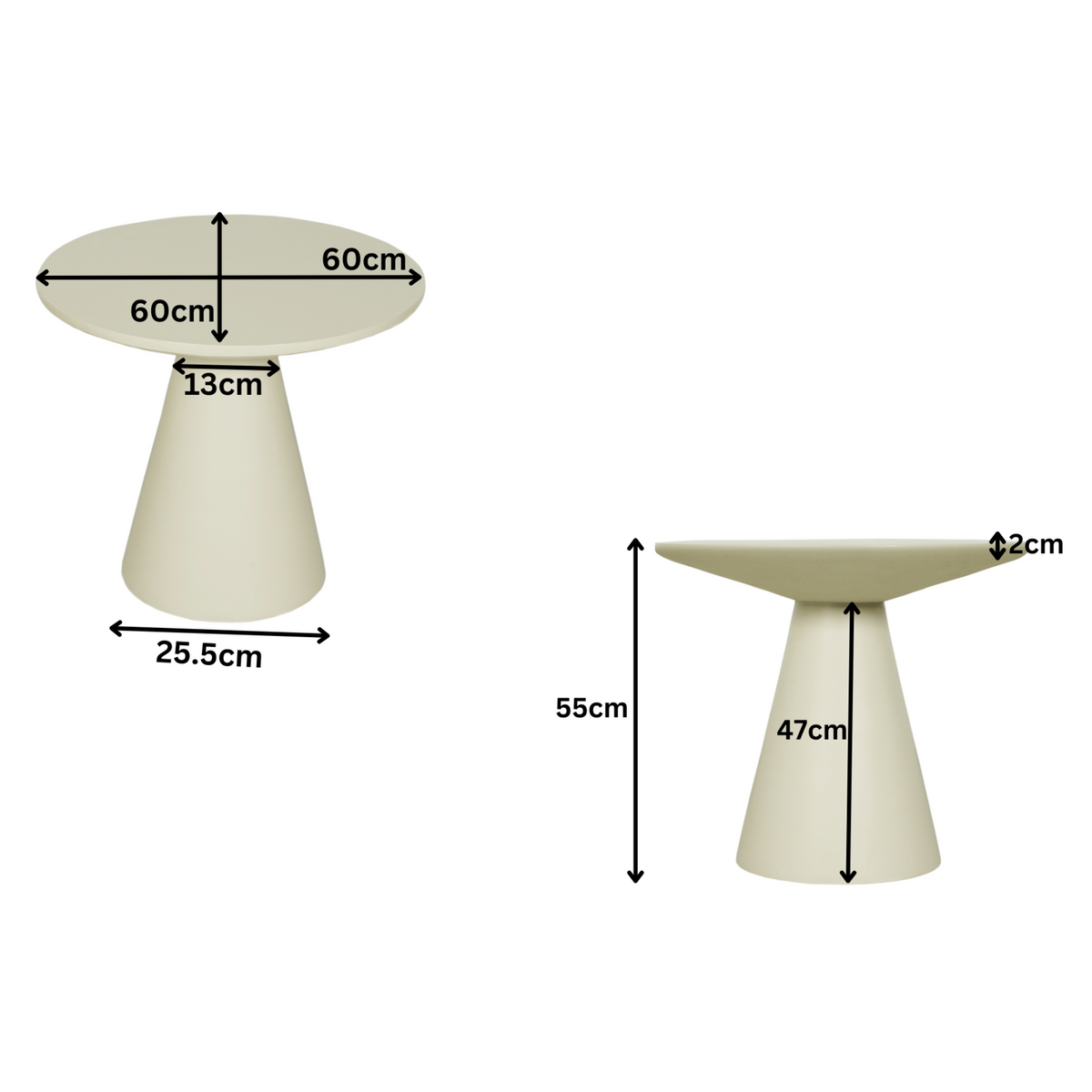 Salontafel Bellis zand mangohout, maatvoering met afmetingen