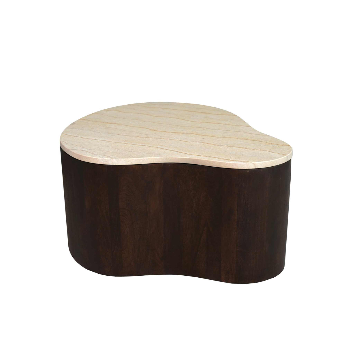 Salontafel Lovi bruin mangohout 77 cm, zijaanzicht op witte achtergrond