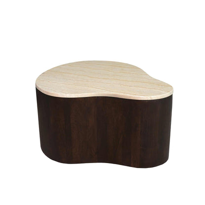 Salontafel Lovi bruin mangohout 77 cm, zijaanzicht op witte achtergrond