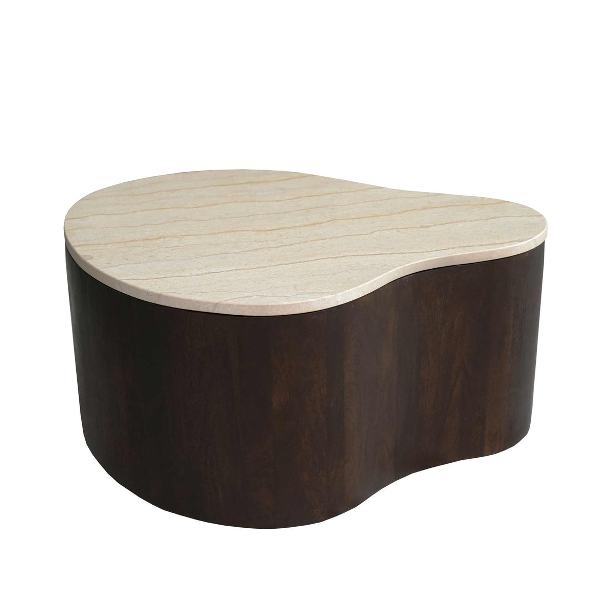 Salontafel Lovi bruin mangohout 77 cm, vooraanzicht op witte achtergrond