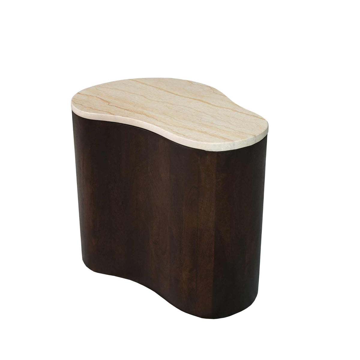 Salontafel Lovi bruin mangohout 50 cm, zijaanzicht op witte achtergrond