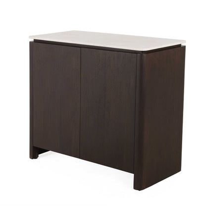 Dressoir Dallas bruin mangohout 100 cm, schuin vooraanzicht op witte achtergrond