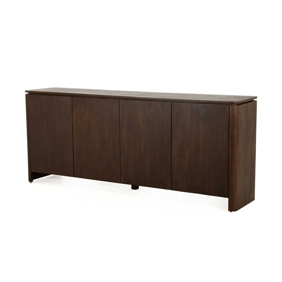 Dressoir Dallas bruin mangohout 210 cm, schuin vooraanzicht op witte achtergrond