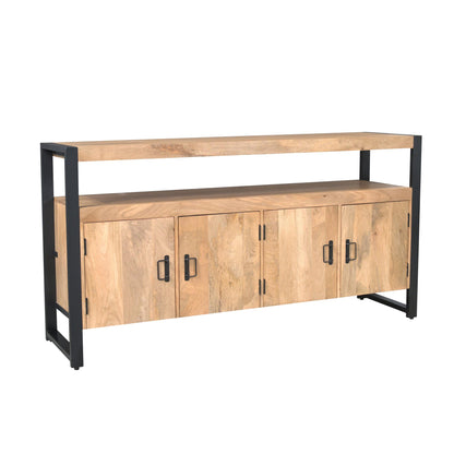 Dressoir Britt | 4 Deuren | Naturel Mangohout — Zijaanzicht - witfoto