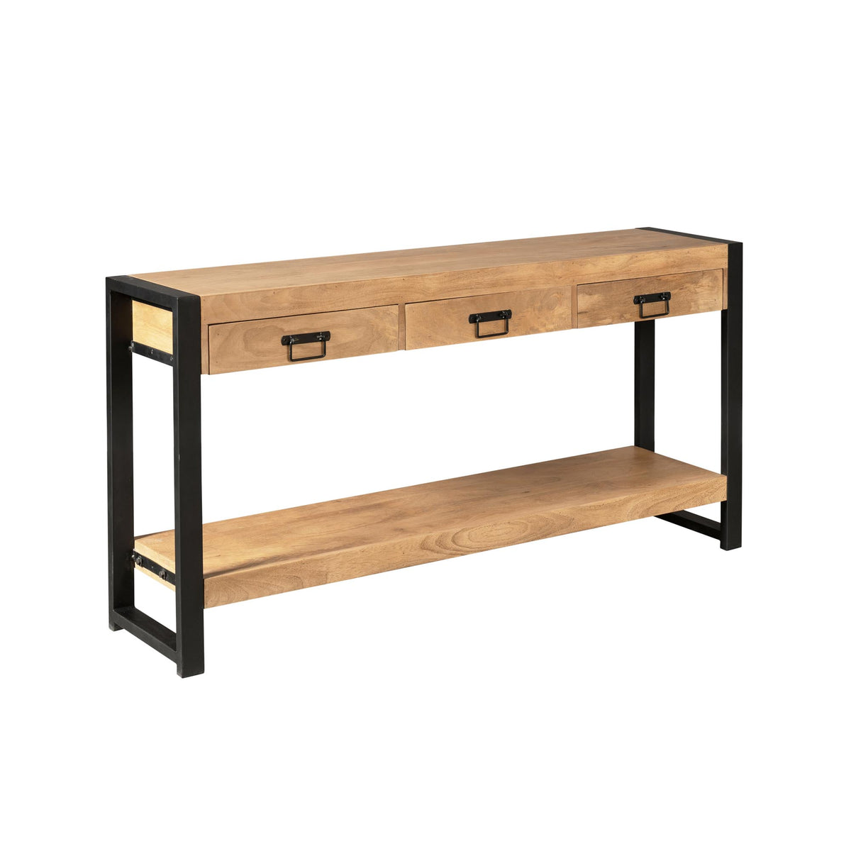 Sidetable Britt naturel mango, schuin vooraanzicht op witte achtergrond