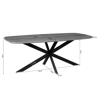 Eettafel Elegance zwart, maatvoering met afmetingen