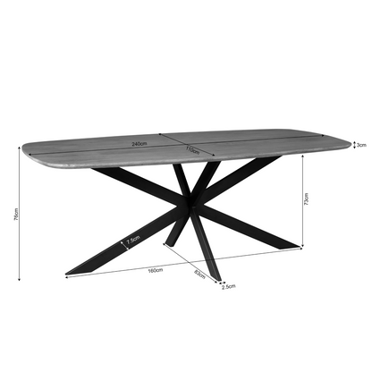 Eettafel Elegance zwart, maatvoering met afmetingen