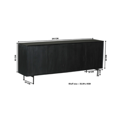 Dressoir Madison zwart mangohout, maatvoering met afmetingen