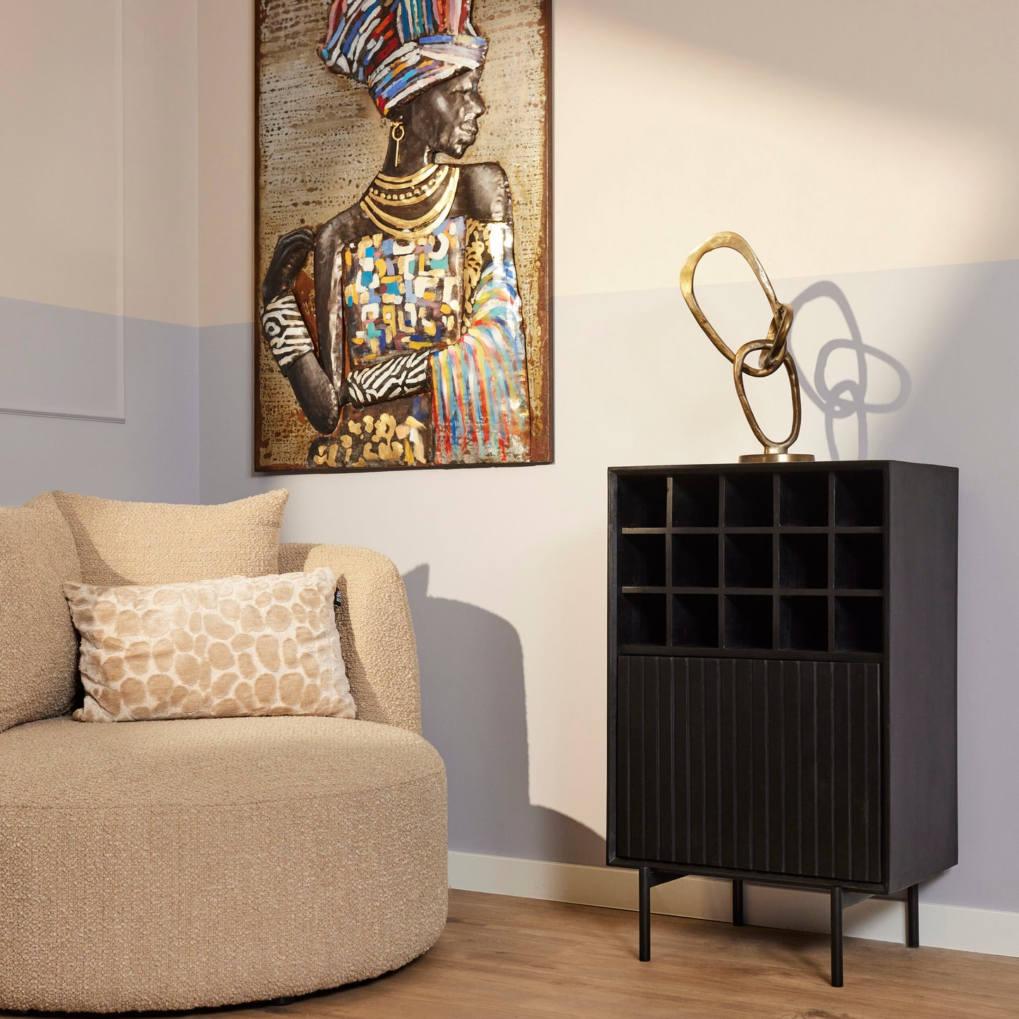 Wijnkast Madison | Zwart Mangohout