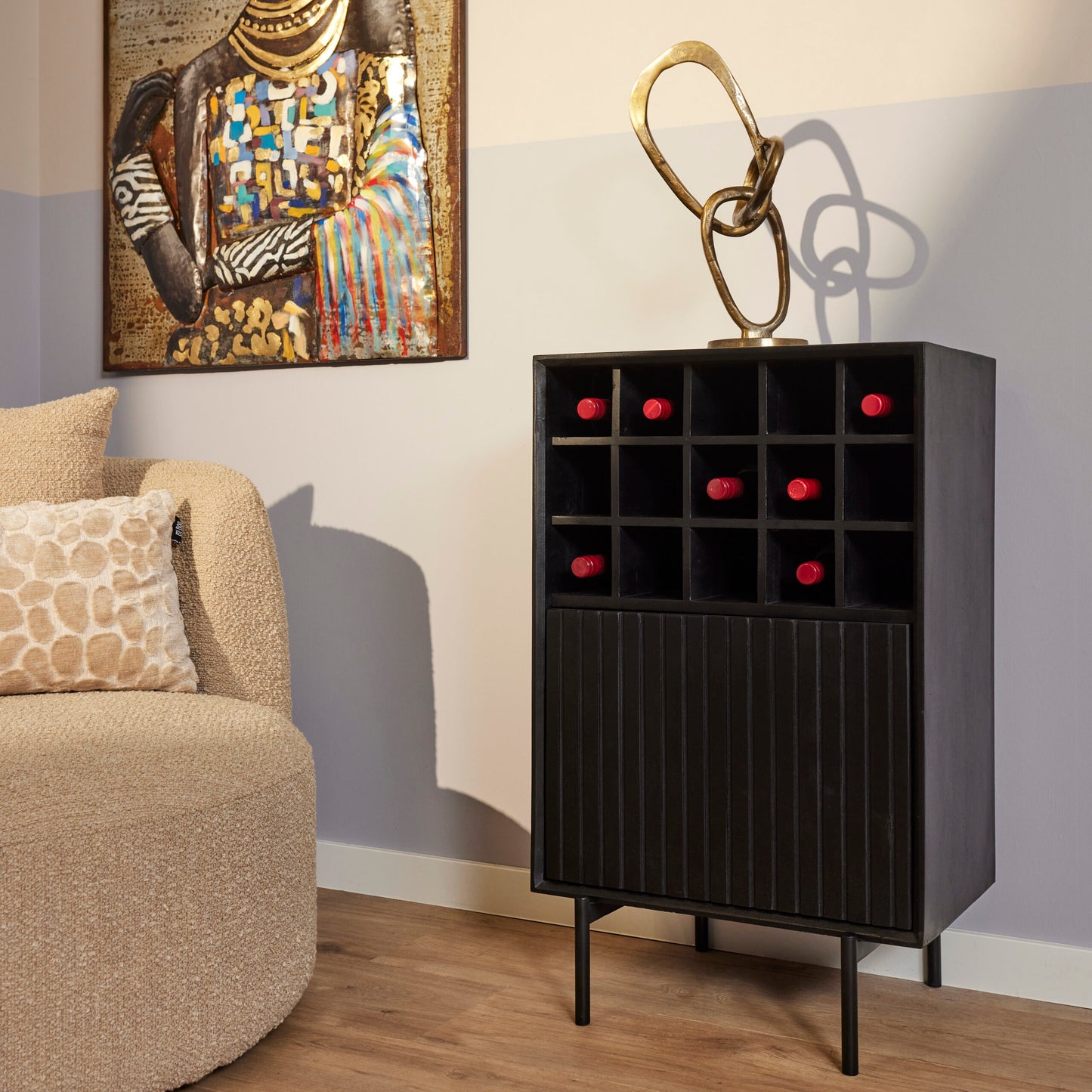 Wijnkast Madison | Zwart Mangohout