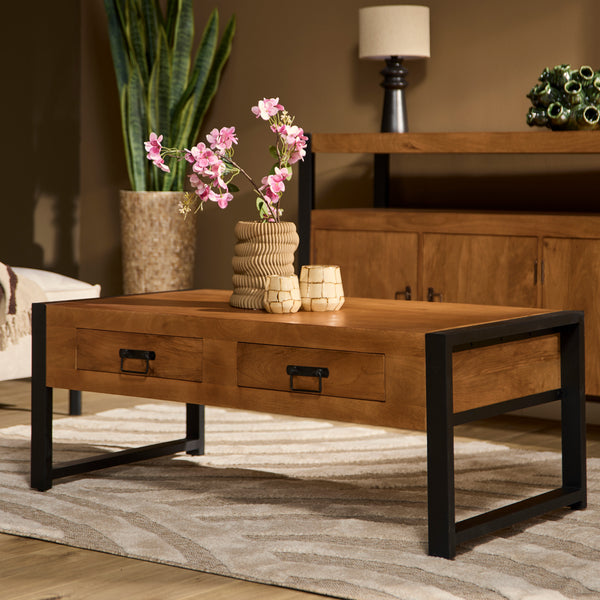 Salontafel Britt | 2 Lades | Naturel Mango | NIEUW | Magazijn leegverkoop