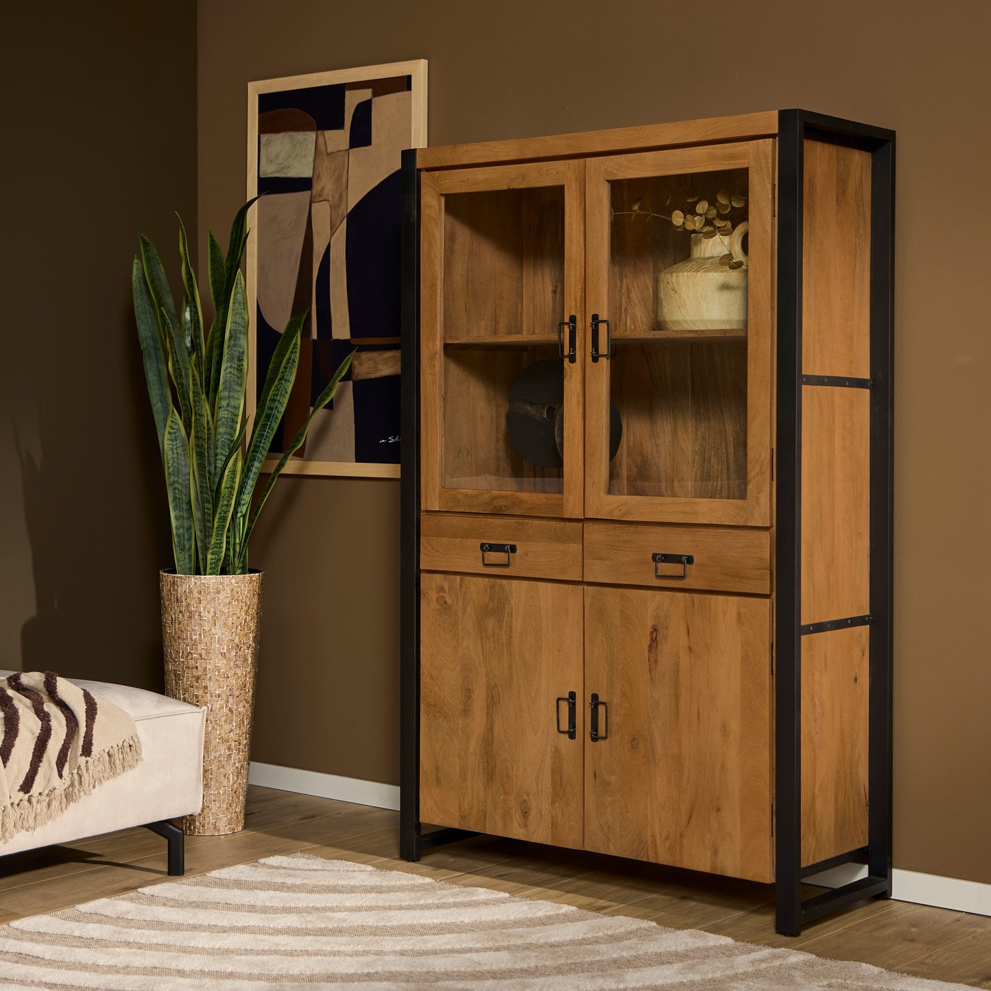 Vitrinekast Britt | 115 cm | Naturel Mangohout | NIEUW