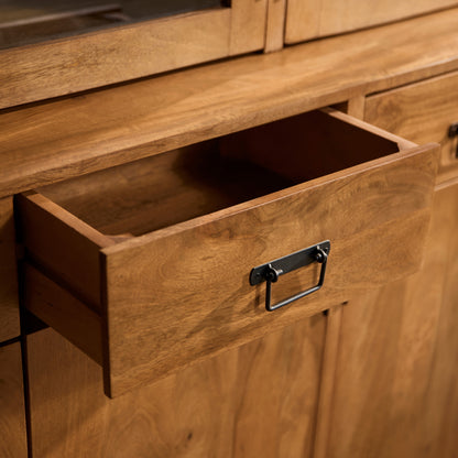 Vitrinekast Britt | 200 cm | Naturel Mangohout | NIEUW