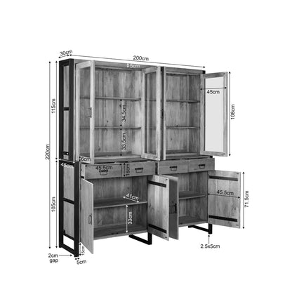 Vitrinekast Britt | 200 cm | Naturel Mangohout | NIEUW