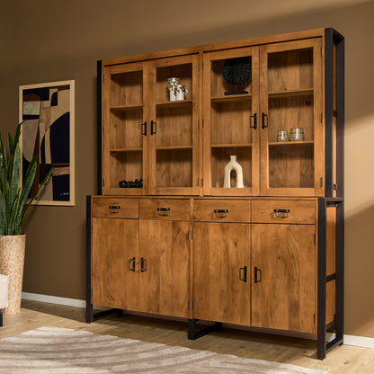 Vitrinekast Britt | 200 cm | Naturel Mangohout | NIEUW