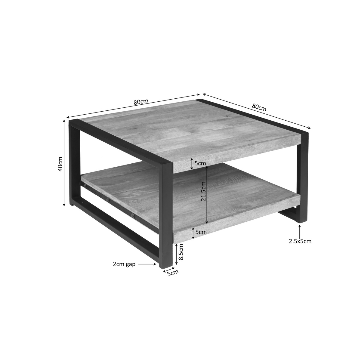 Salontafel Britt | Double Square | Warm Mangohout | Uitlopend — Maatvoering