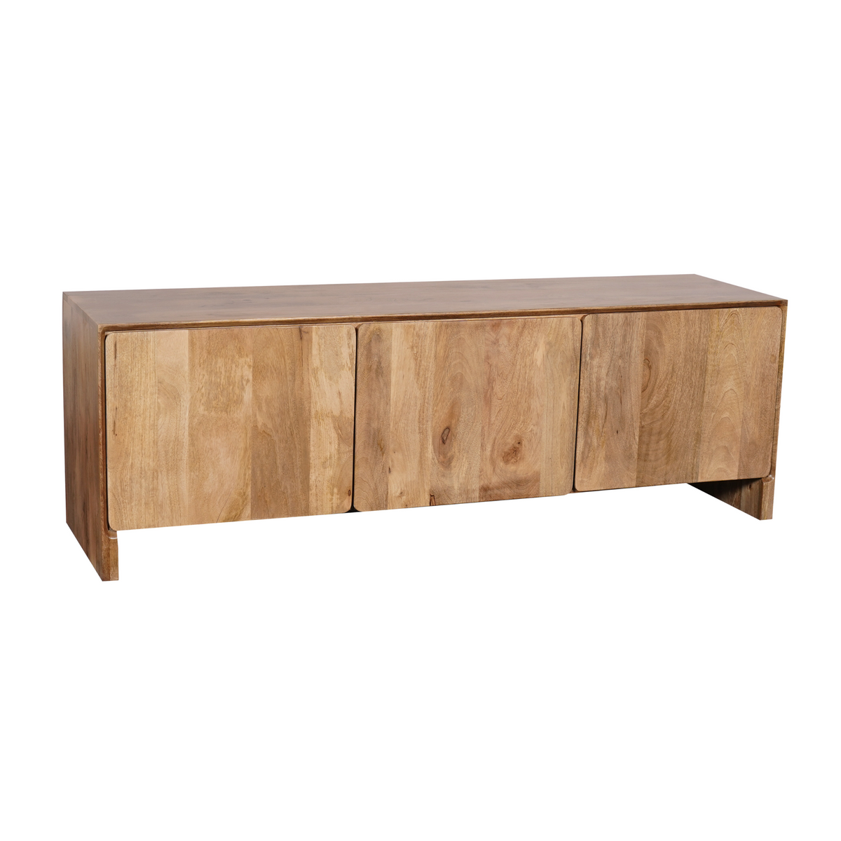 Tv meubel Tense naturel mangohout 150 cm, vooraanzicht op witte achtergrond