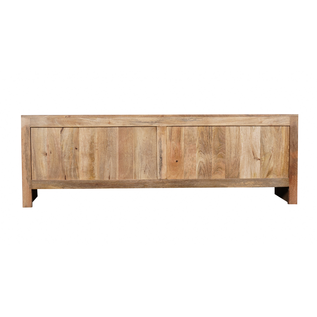 Tv meubel Tense naturel mangohout 150 cm, achteraanzicht op witte achtergrond