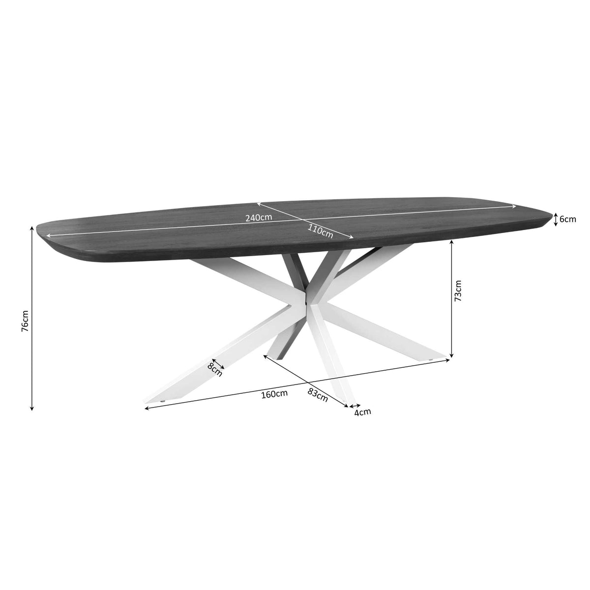 Eettafel Madison Brown | Deens Ovaal | Onderstel Zwart — Maatvoering