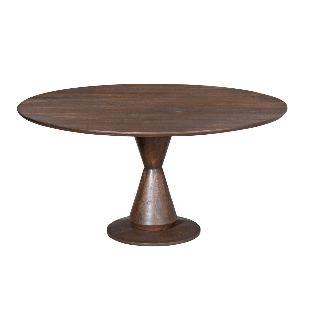 Eettafel Lima bruin mangohout, ø 130 cm, vooraanzicht op witte achtergrond
