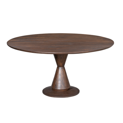 Eettafel Lima bruin mangohout, ø 130 cm, vooraanzicht op witte achtergrond