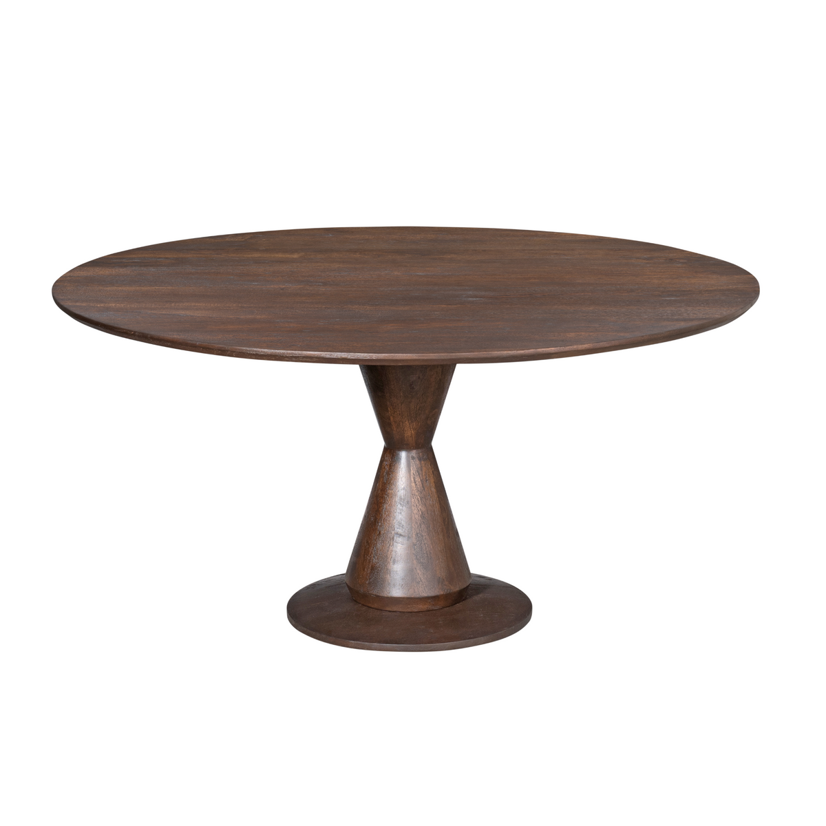 Eettafel Lima bruin mangohout, ø 150 cm, vooraanzicht op witte achtergrond